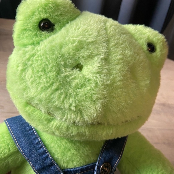 Build A Bear Frog with Overalls Spring Green 16" Stuffed Plush BAB Animal 2022 - Picture 7 of 8
